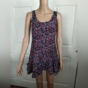 Free People Floral Tiered Ruffle Exposed Zipper Tank Tunic Mini Dress 8